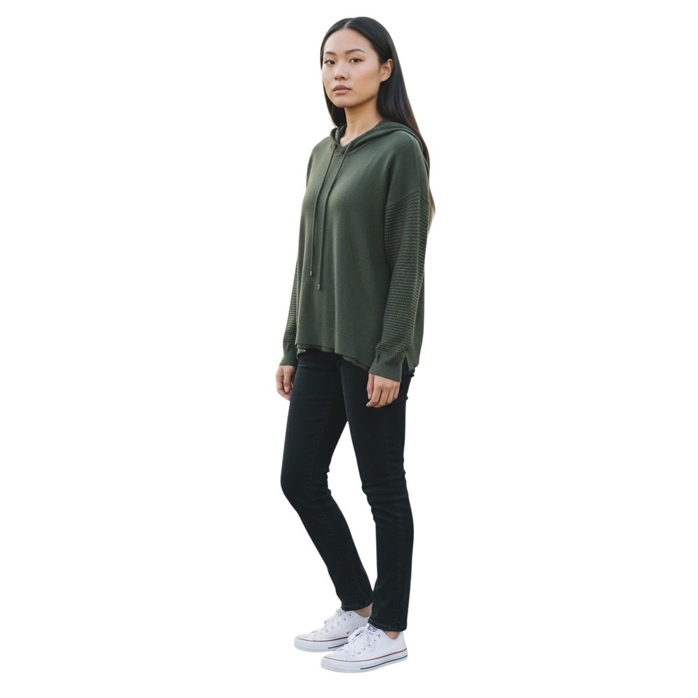 Stitches & Stripes Olive Green Knit Hoodie Sweater Cutout Detail Thumbholes S‎
